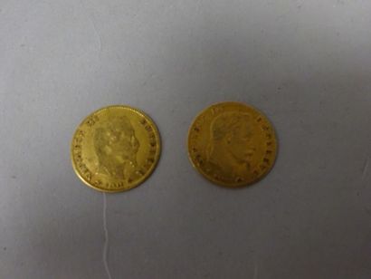 Lot de deux pièces de 5 francs or jaune (750),...