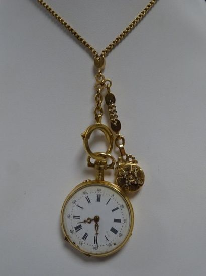 Montre de col en or jaune (750), cadran émaillé...
