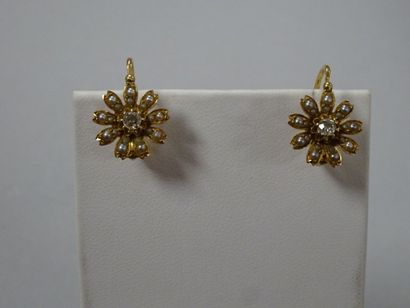 Paire de dormeuses en or jaune (750) à motif...