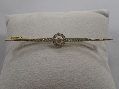 Fine broche en or jaune et gris (750) ornée...