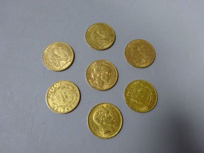 FRANCE
Lot de 7 pièces de 20 francs or jaune...