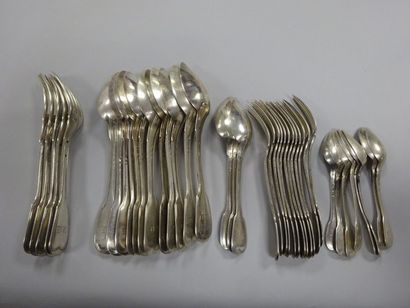 Partie de ménagère recomposée en argent (925)...