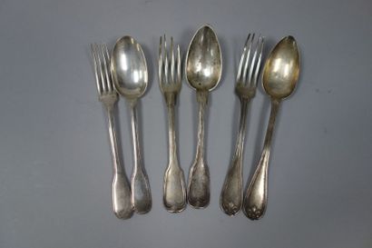 Trois couverts de baptême en argent (925)...