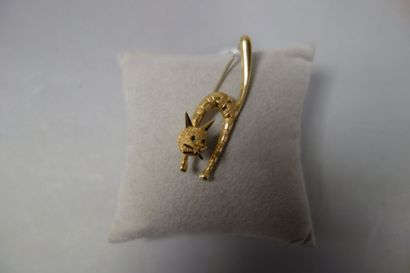 Broche chat en or jaune (750) en partie amati...