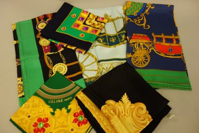 CELINE Paris
Lot de cinq foulards Céline...