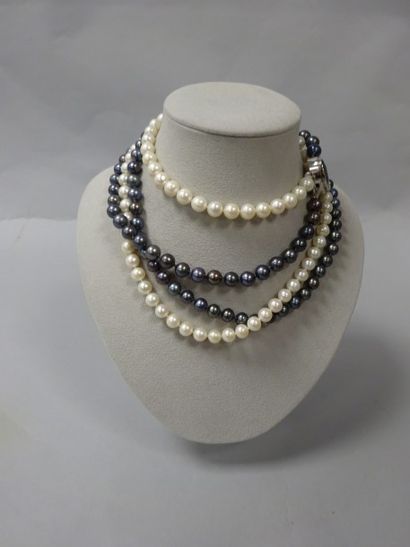 Long collier à deux rangs de perles choker,...