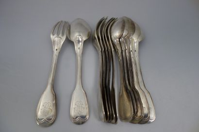 Ensemble de couverts de table en argent (925),...