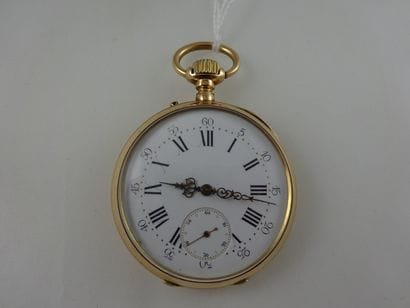 Montre de gousset en or jaune (750). Cadran...