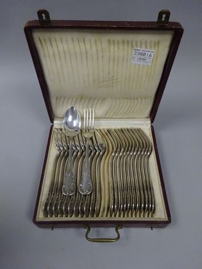 QUEILLE 
Partie de ménagère en argent (925)...