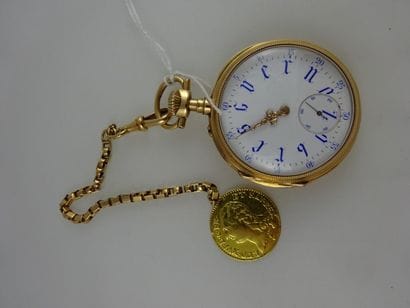 Montre de gousset en or jaune (750). 

Revers...