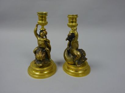 Paire de flambeaux 

En bronze doré, figurant...