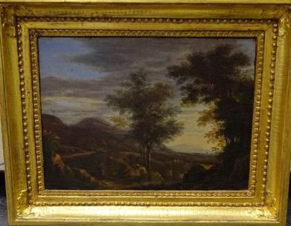 Ecole du XVIIIème siècle.

Paysage animé.

Huile...