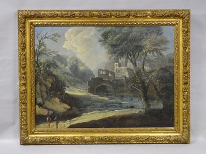 Ecole du XVIIIe siècle.

Paysage aux ruines.

Huile...