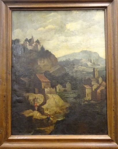 Ecole du XVIIIe siècle.

Paysage de village...