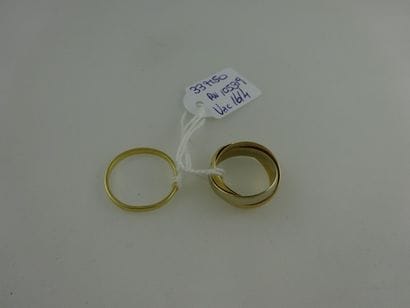 Bague trois anneaux en or jaune, gris et...