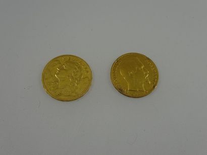SUISSE 

Deux pièces de 20 francs en or jaune,...