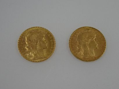 FRANCE

Deux pièces de 20 francs en or jaune,...