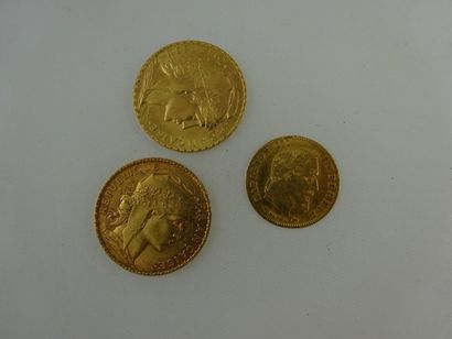 Lot comprenant deux pièces de 20 francs en...