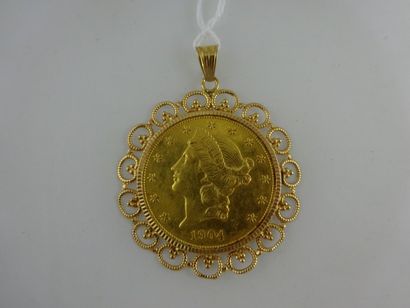 Pendentif pièce de 20 dollars USA 1904 montée...