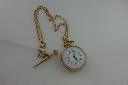 Montre de col en or jaune (750).

Cache poussière...