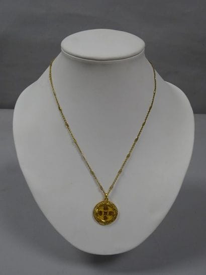 Chaine de cou en or jaune (585) et pendentif...