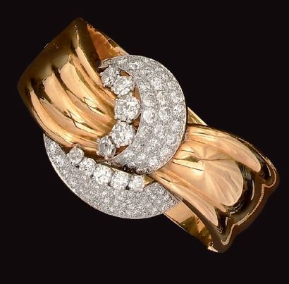 Bracelet rigide ouvrant en or jaune et platine,...
