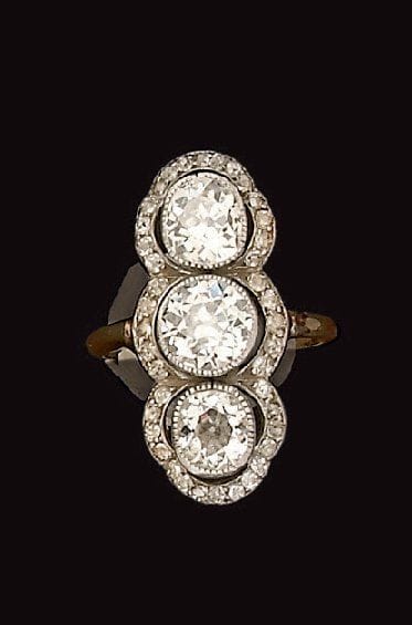 Bague en or et platine à motif polylobé orné,...