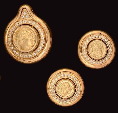 Broche pendentif et paire de clips d'oreilles...