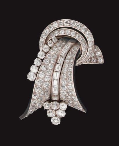Clip de revers en platine et or gris, pavé...