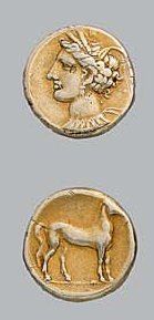 CARTHAGE (310-290 av. J.C.). Statère d'électrum....