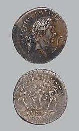 POMPÉE (57-48 av J.C.)
Denier. Sa tête nue...