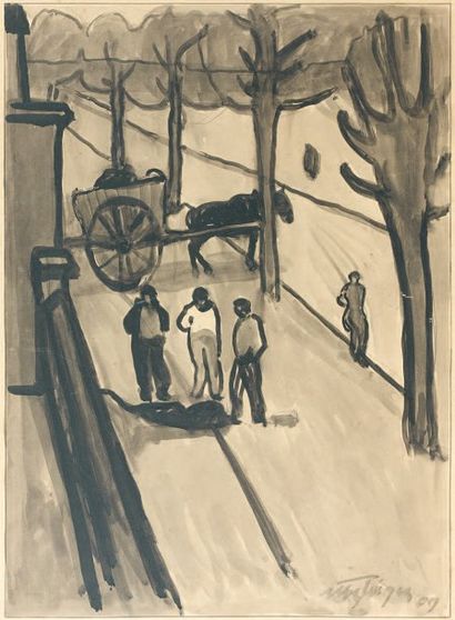 Albert GLEIZES (1881-1953)
Rue avec charrette...