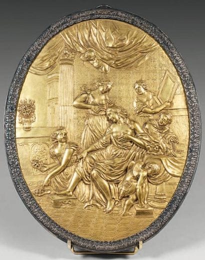 Médaillon en bronze doré représentant en...