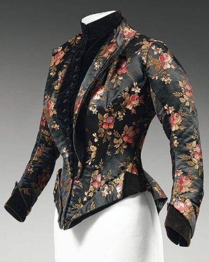 Corsage de robe. Satin de soie noire à motifs...