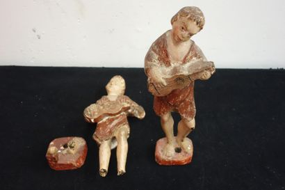 Paire de musiciens en bois sculpté et polychromé.

Espagne,...