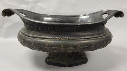 Grande jardinière en métal et bronze argenté,...
