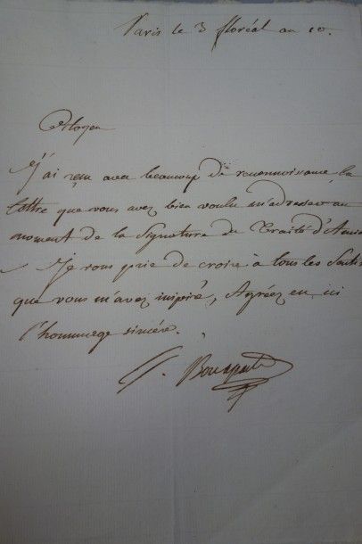 BONAPARTE (Joseph).
Lettre autographe, signée....