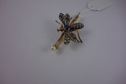 Broche en or jaune (750) et argent (925)...