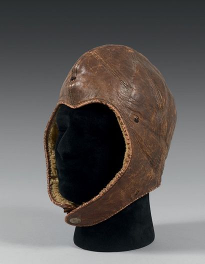 Bonnet de vol en cuir naturel brun et doublure...