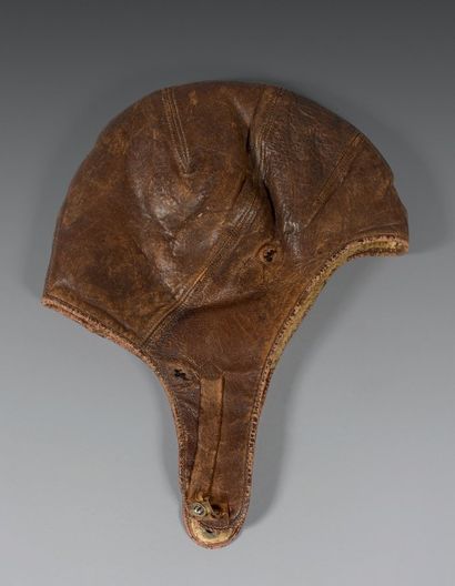 Bonnet de vol en cuir naturel brun et doublure...