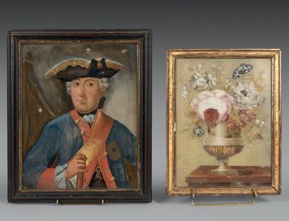 Deux fixés sous verre:
- l'un représentant...