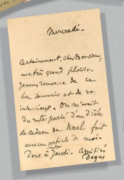 DEGAS (Edgar)

Billet autographe, signé;...