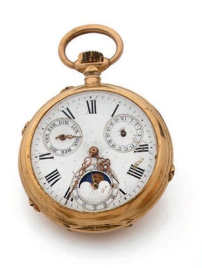 Montre de gousset en or (750 millièmes).
Cadran...