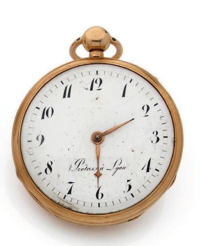 Montre de gousset en or (750 millièmes).
Cadran...