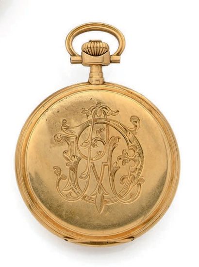 Montre de gousset savonnette en or (750 millièmes).
Cadran...