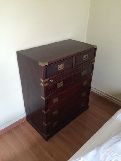 Commode de marine en bois exotique et laiton,...