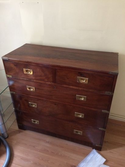 Commode de marine en bois exotique et laiton,...