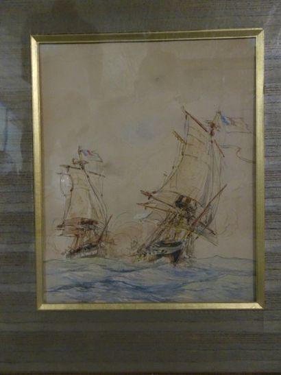 Ecole du XXème siècle. 

Deux voiliers armés....