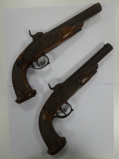 Paire de pistolets à silex, modifiés à percussion.

Canons...