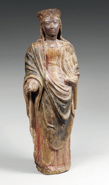 Sainte Femme couronnée. Pierre sculptée,...